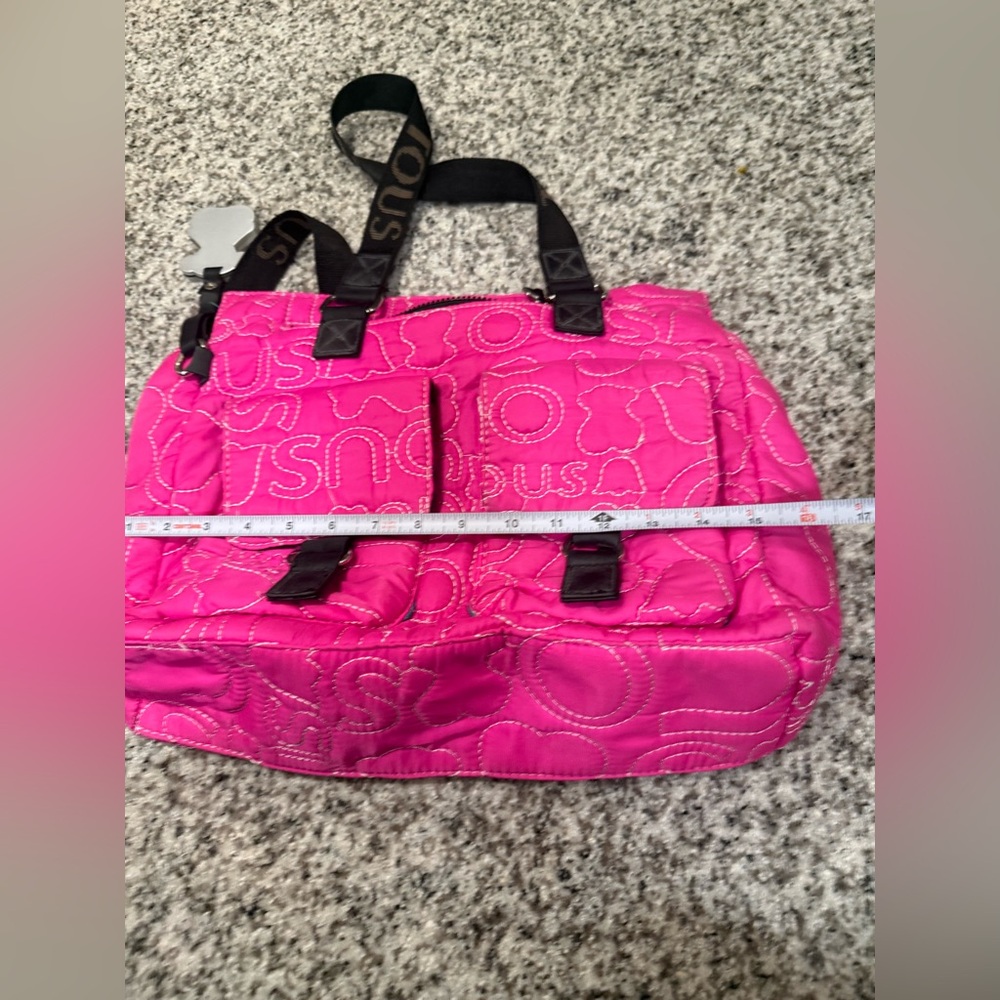 Tous Hot Pink Quilted Logo Tote with Black Straps - Picture 4 of 6